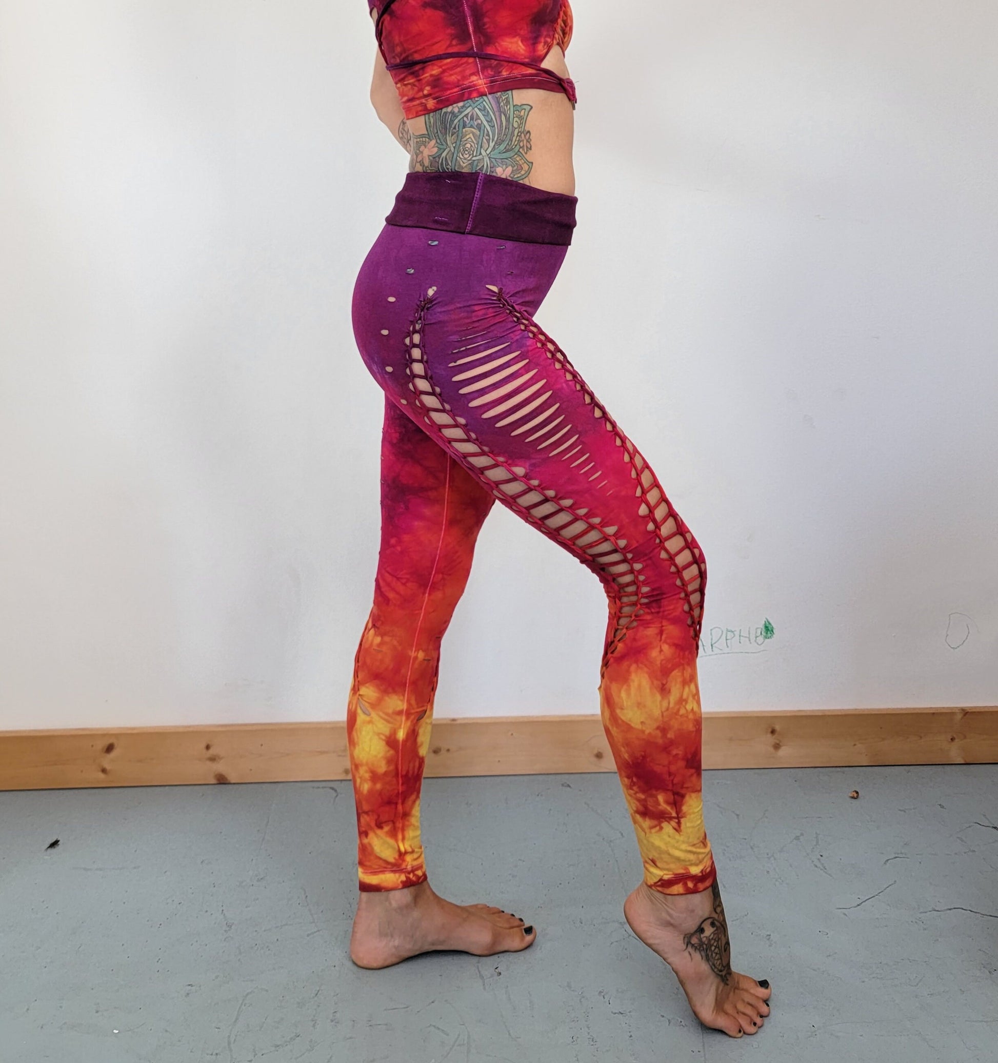 Hand Dyed Lion Heart Leggings: Braided Slit Weave, Fire Safe __etsy:5184602547