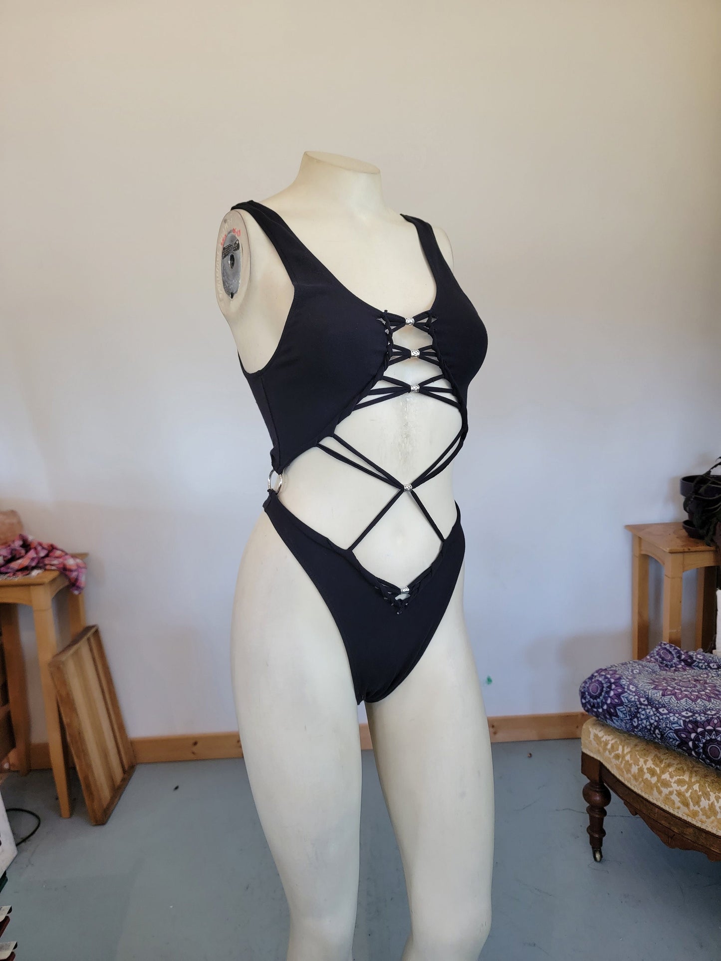 DRAGONESS Braided bodysuit Yoga, Festival, dance, pole, hoop fashion, slit weave __etsy:5192598181
