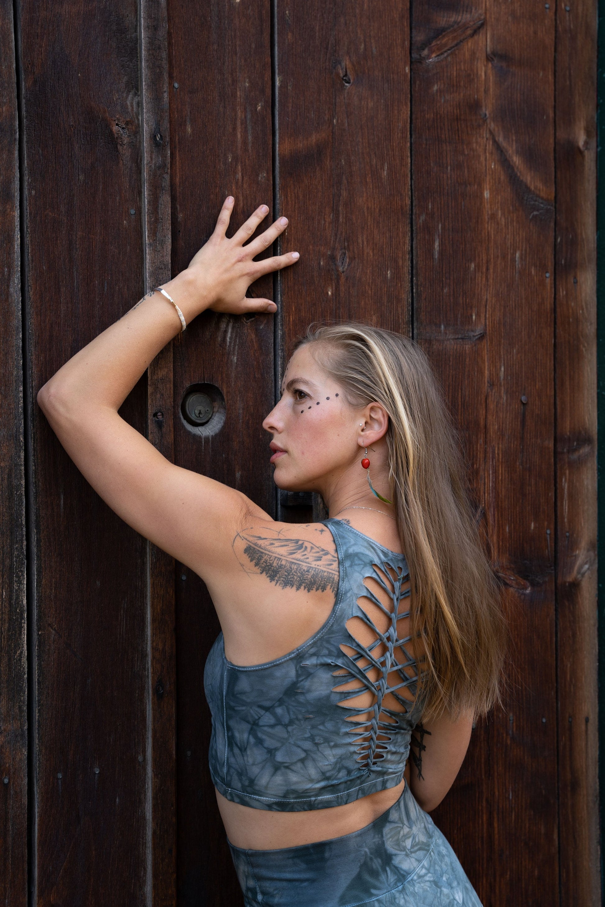 Pewter Crop top Hand dyed Yoga Slit weave Fire hula hoop __etsy:5245404598