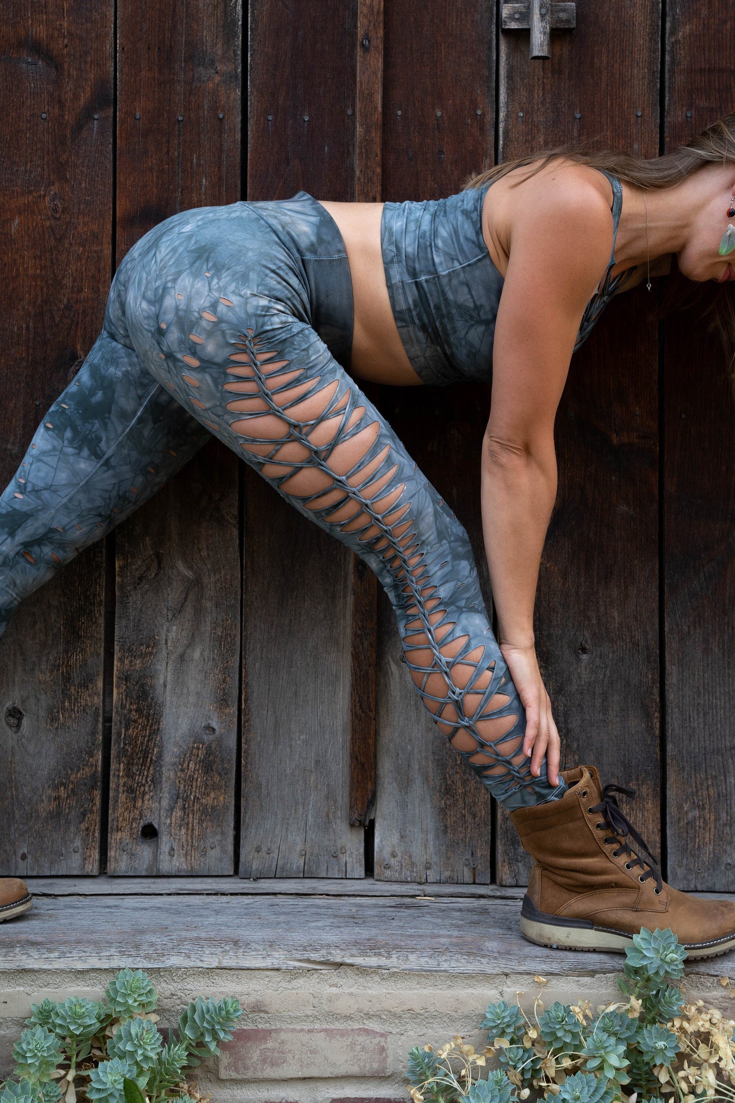 Pewter Yoga leggings Hand Dyed, fire safe, gift for her, hula hoop, slit weave