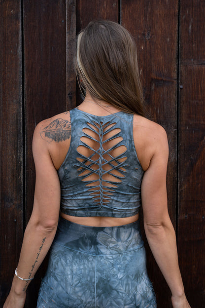 Pewter Crop top Hand dyed Yoga Slit weave Fire hula hoop __etsy:5293595227