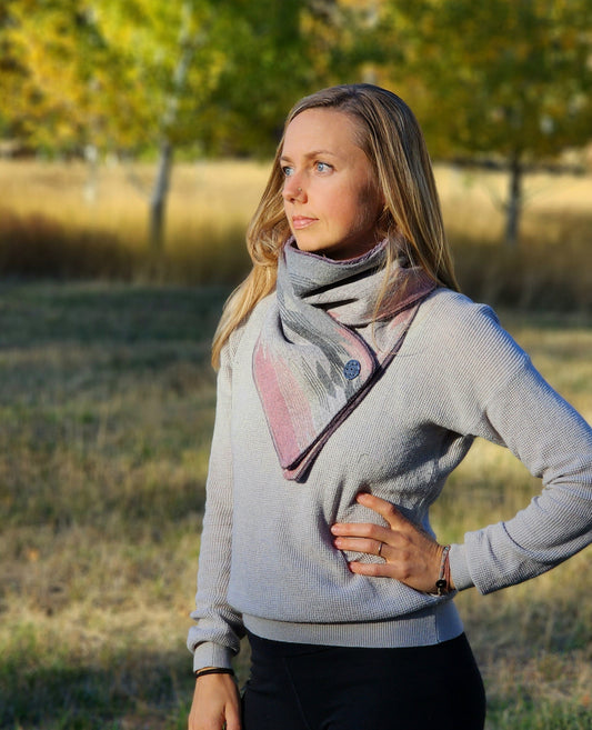 Soft Gray and pink Southwest Adventure Scarf unisex scarf, gift for her, wrap scarf