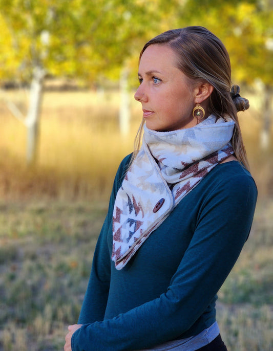 White and Brown Adventure Scarf unisex scarf, gift for her, wrap scarf