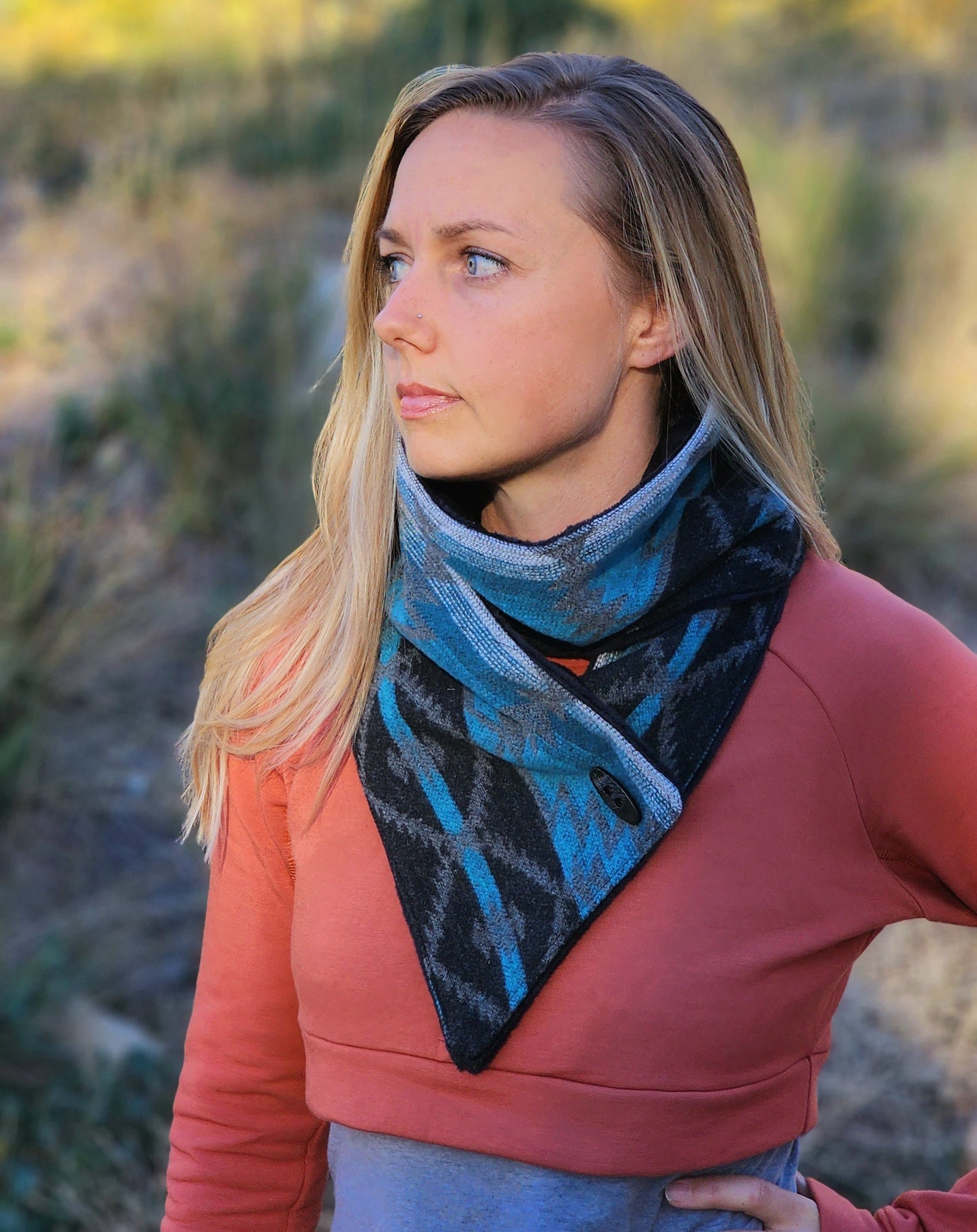 Teal and Black Southwest Adventure Snap Scarf