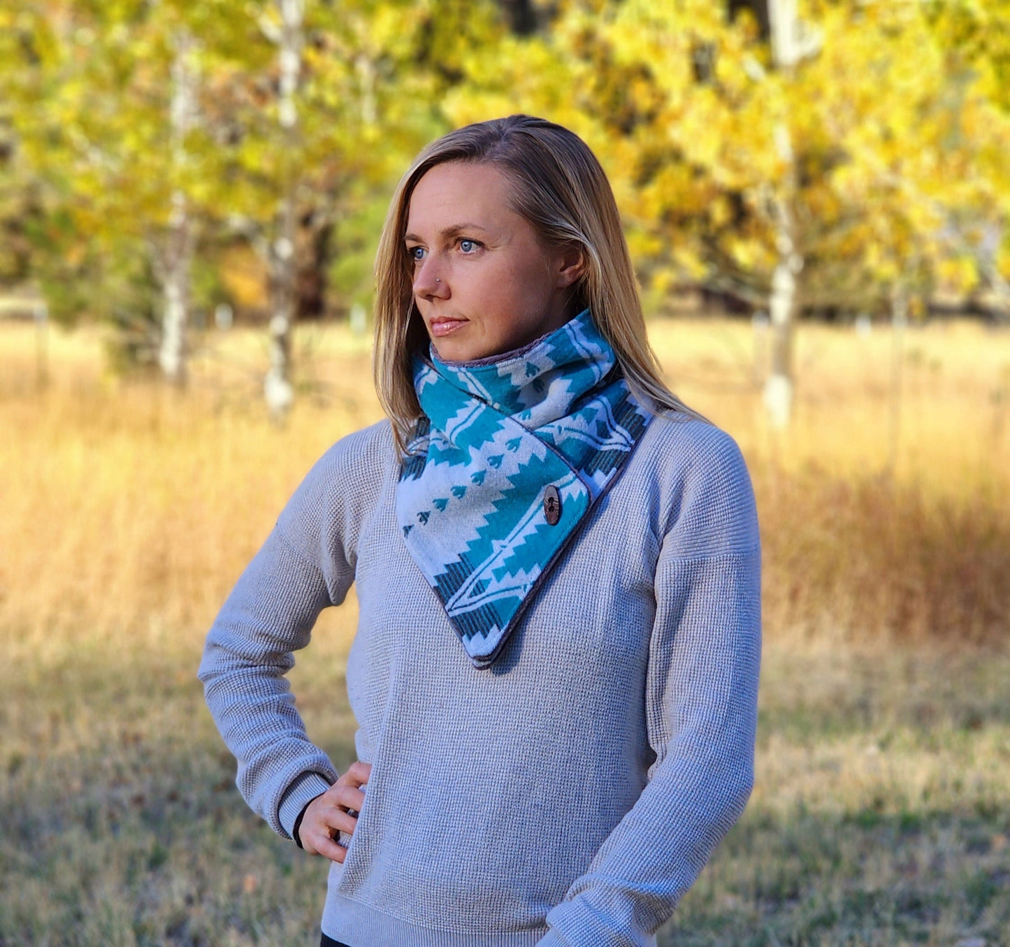 Creamy blue Southwest Adventure Scarf unisex scarf, gift for her, wrap scarf