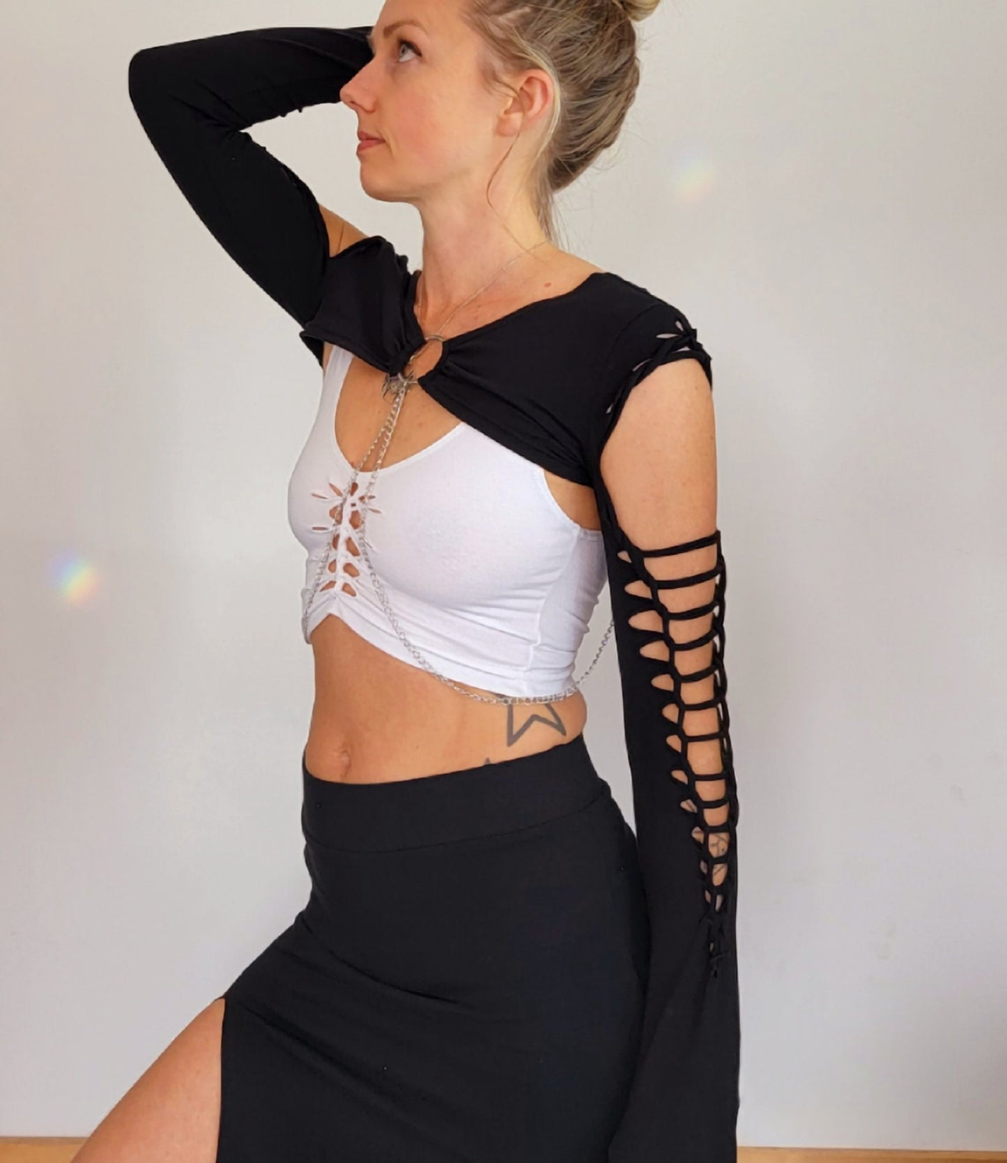 Ethereal Long Sleeved Chain Shrug Braided Shirt/Festival//Yoga//Boho