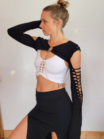 Ethereal Long Sleeved Chain Shrug Braided Shirt/Festival//Yoga//Boho