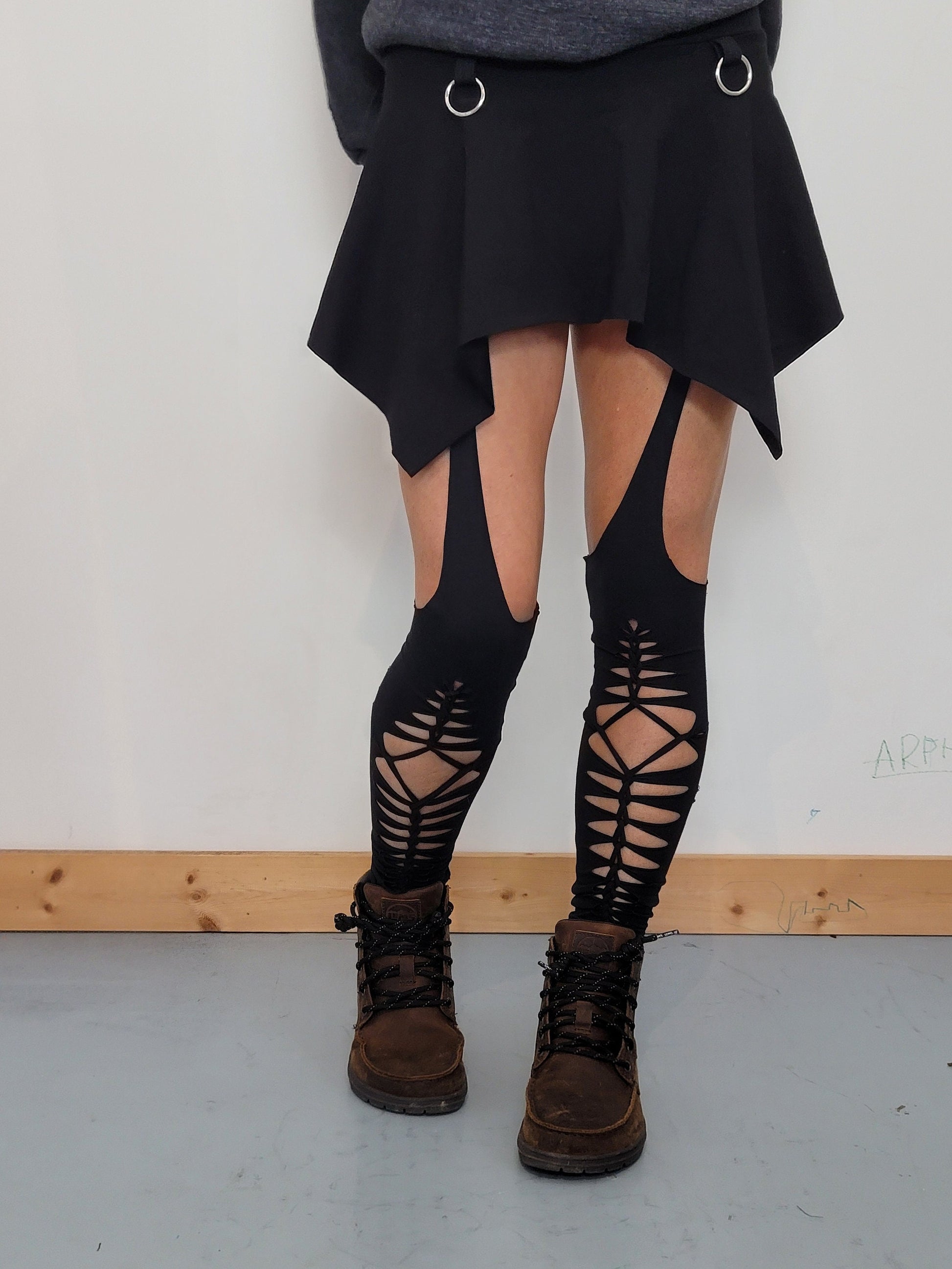Braided Garter leg warmers, slit weave thigh highs ,festival clothing, hoop fashion, ripped leggings __etsy:5629018004