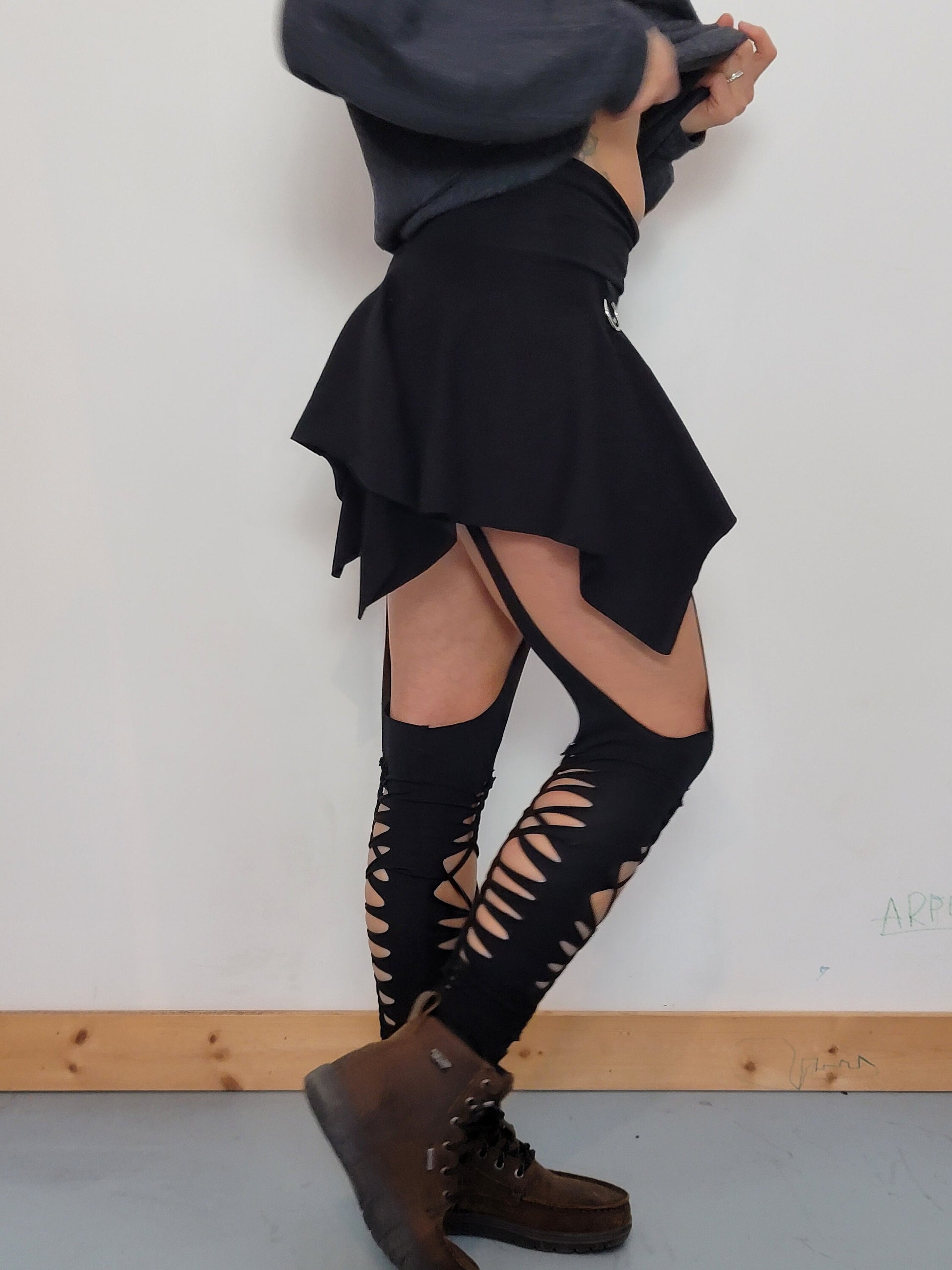 Braided Garter leg warmers, slit weave thigh highs ,festival clothing, hoop fashion, ripped leggings __etsy:5629018052
