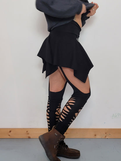 Braided Garter leg warmers, slit weave thigh highs ,festival clothing, hoop fashion, ripped leggings __etsy:5629018052