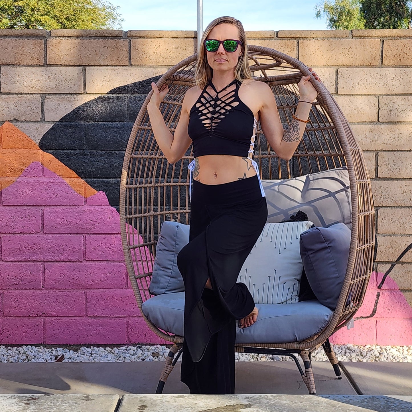 Laced up Braided Crop Tank Top, crop tank, festival shirt, pole dance, slit weave, hoop fashion