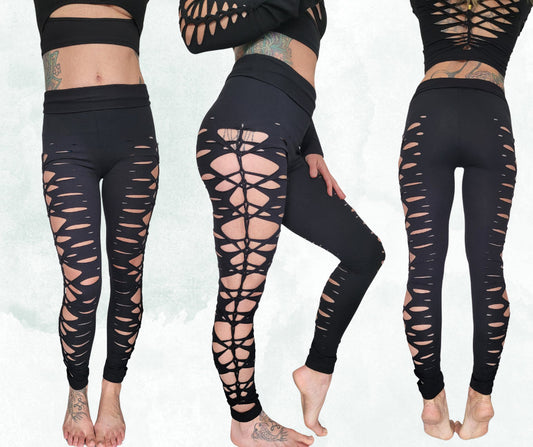 Electric Rebel Braided Yoga Leggings, boho, festival clothing, hoop fashion, ripped leggings, pole dance, slit weave