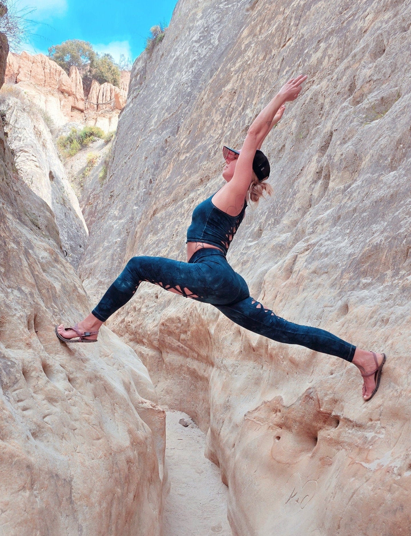 Dark Teal Cosmic Yoga leggings Hand Dyed