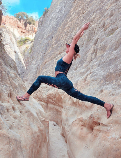 Dark Teal Cosmic Yoga leggings Hand Dyed