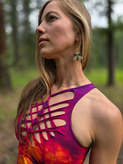 Lion Heart Crop Top High Neck Yoga Tank Slit Weave