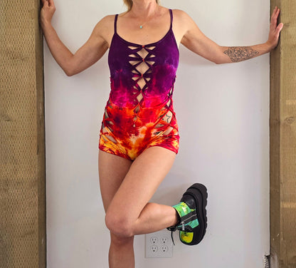 Lion Heart Hand Dyed Cosmic Braided Bodysuit Mini Romper