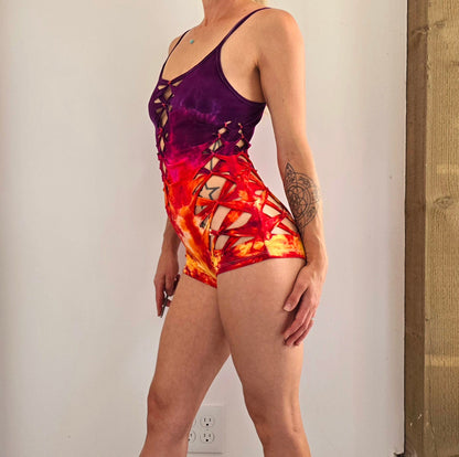 Lion Heart Hand Dyed Cosmic Braided Bodysuit Mini Romper