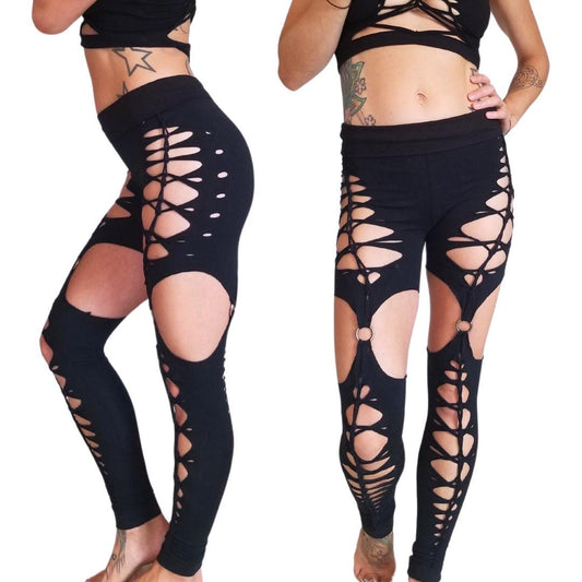 Braided Garter Yoga Leggings: Ripped Festival Fashion with Metal Rings __etsy:6313591904