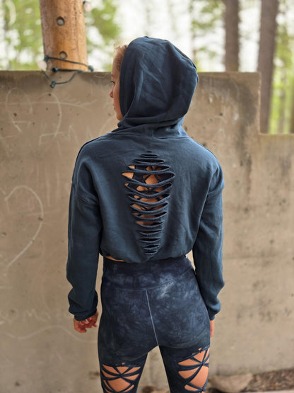 Sliced Crop Hoodie: Tie Waist Fleece Festival Top __etsy:6315922230