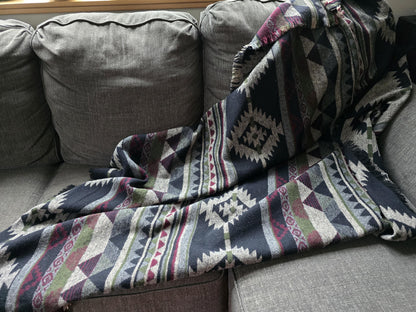 Southwest Inspired green and red Wool Throw Blanket __etsy:6350633254