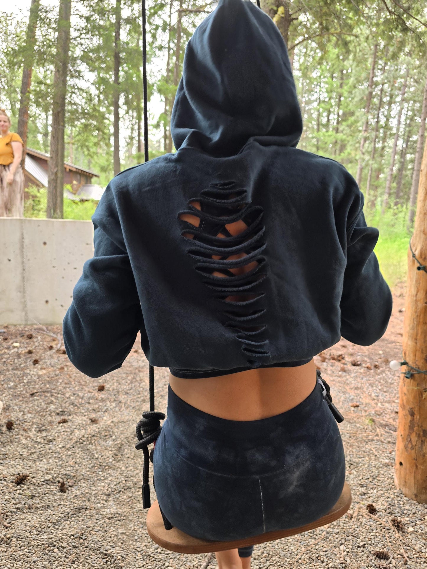 Sliced Crop Hoodie: Tie Waist Fleece Festival Top __etsy:6363985175