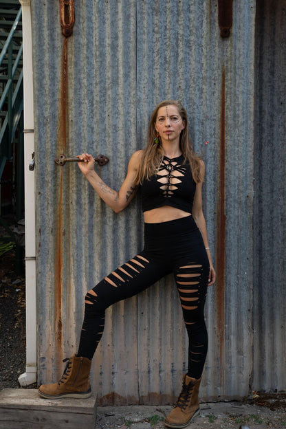 Lyra Sliced Leggings: Braided Ripped Festival Fashion __etsy:6369969511