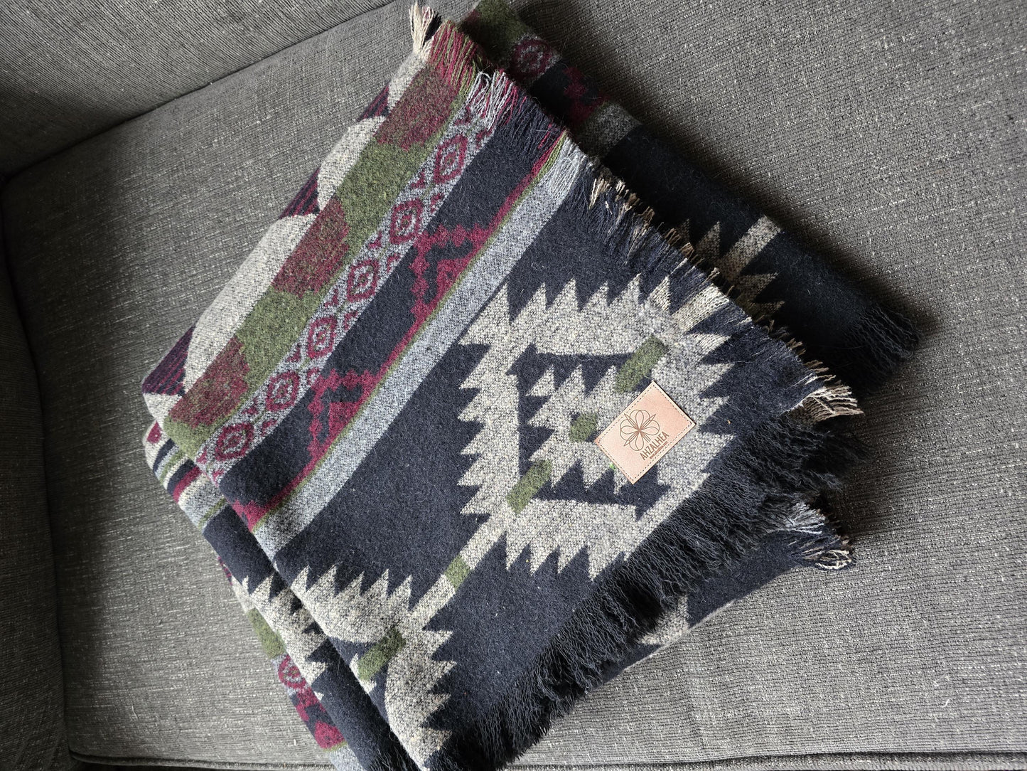 Southwest Inspired green and red Wool Throw Blanket __etsy:6398719693