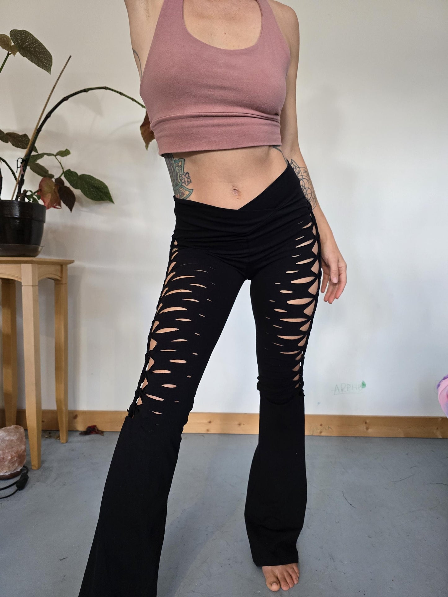 Sequoia Crossover Flares Yoga Pants, ripped pants, gift for her, festival, rave, fire safe __etsy:6421854153