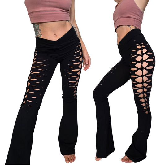 Sequoia Crossover Flares Yoga Pants, ripped pants, gift for her, festival, rave, fire safe