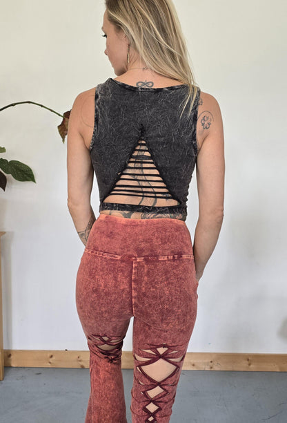 Square Neck Mineral Wash Crop  Braided Crop Tank Top