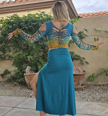 Braided Crop Top: Long Sleeve Amber to Jade Festival Shirt __etsy:6582053371