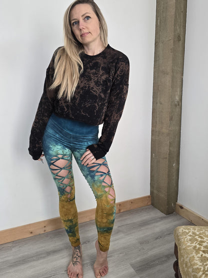 Bleach Wash Crop Hoodie: Wild Fire Design, Raw Edge Sweatshirt __etsy:6604041864