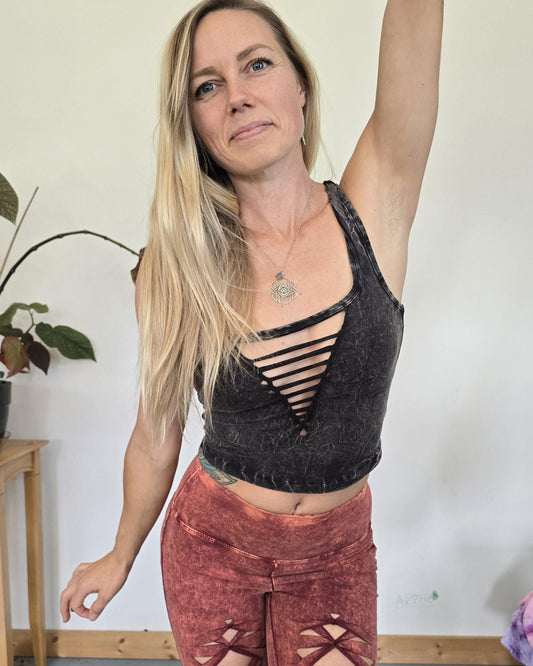 Square Neck Mineral Wash Crop  Braided Crop Tank Top
