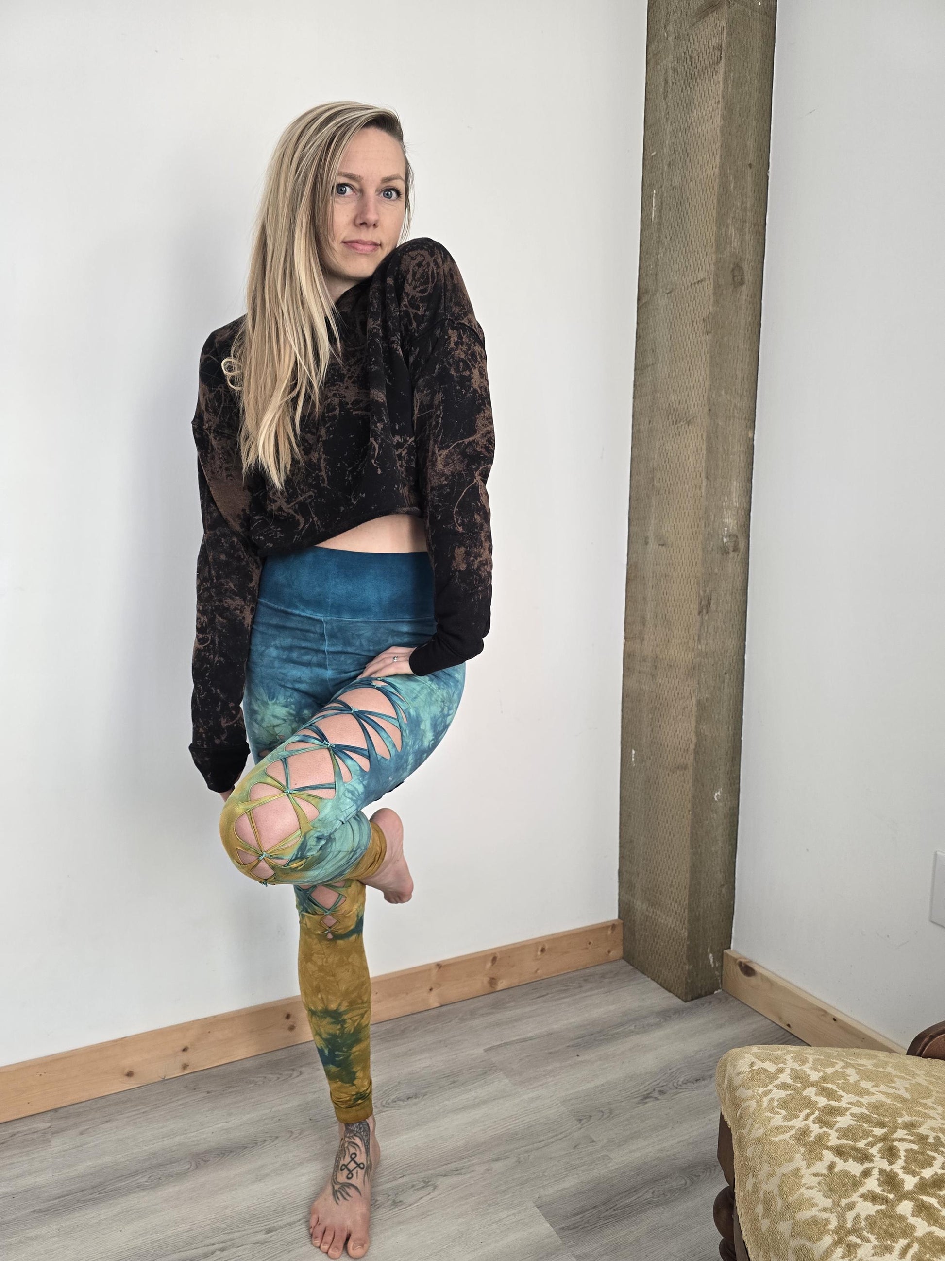 Bleach Wash Crop Hoodie: Wild Fire Design, Raw Edge Sweatshirt __etsy:6652141307