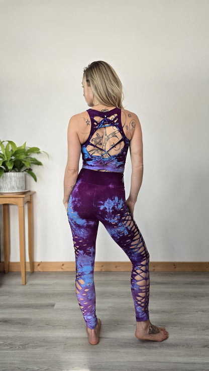 Plum Dreams Hand Dyed Braided leggings yoga leggings, gift for her, festival wear, fire safe