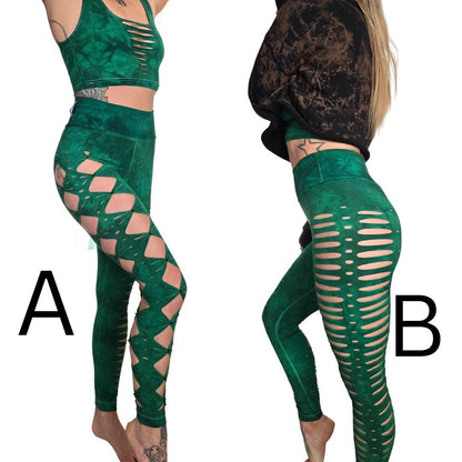 Malachite Hand Dyed Braided leggings yoga leggings, gift for her, festival wear, fire safe