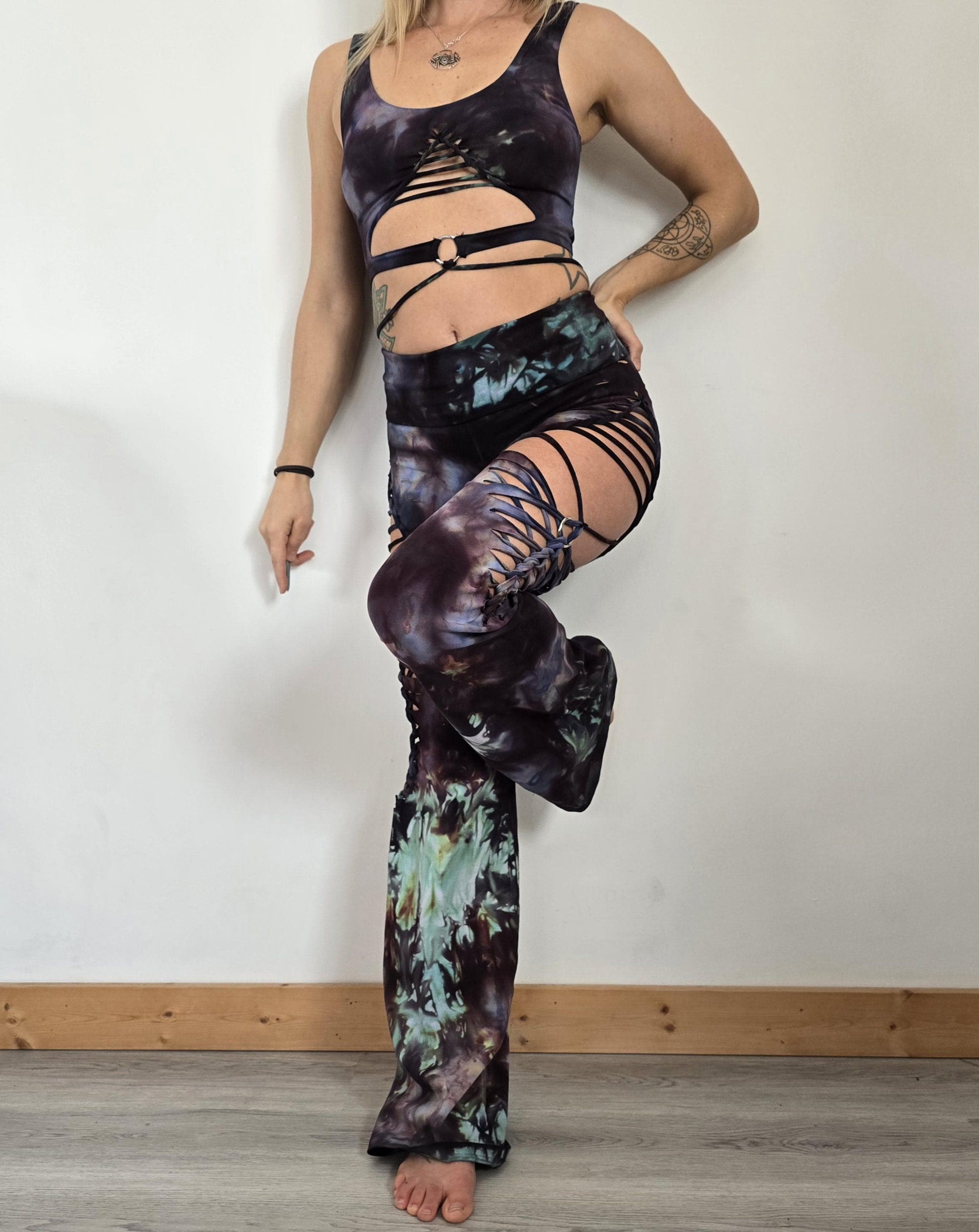 Ice Dye Kaleidoscope Ripped Flare Yoga Pants: Festival Rave Wear __etsy:6747161878