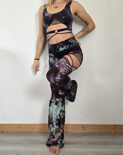 Ice Dye Kaleidoscope Ripped Flare Yoga Pants: Festival Rave Wear __etsy:6747161878