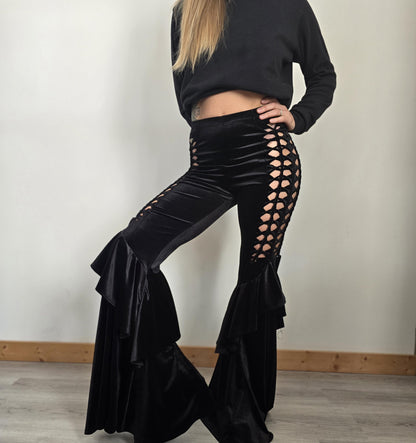Velvet Ruffle Flares Yoga Pants, ripped pants, gift for her