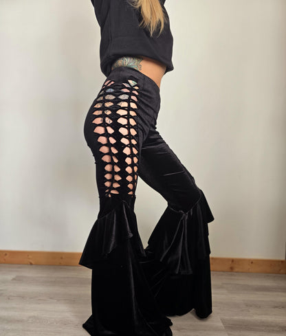 Velvet Ruffle Flares Yoga Pants, ripped pants, gift for her