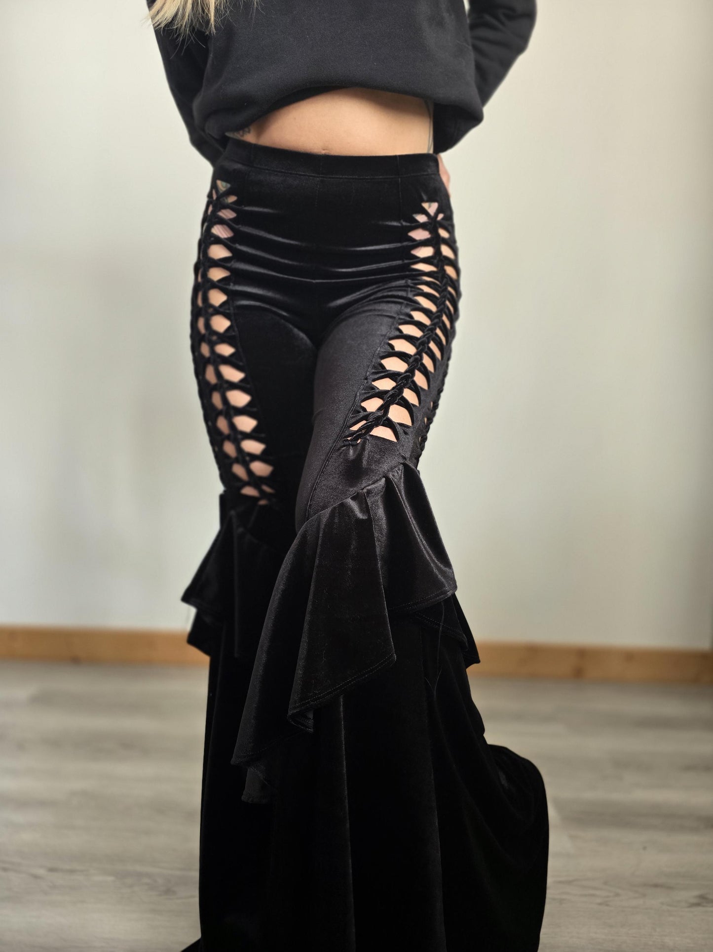 Velvet Ruffle Flare Yoga Pants: Braided Festival Bell Bottoms __etsy:6747170080
