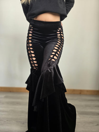 Velvet Ruffle Flare Yoga Pants: Braided Festival Bell Bottoms __etsy:6747170080