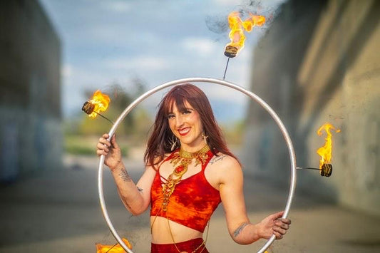 FIRE Crop top Hand dyed Yoga Slit weave Fire hula hoop