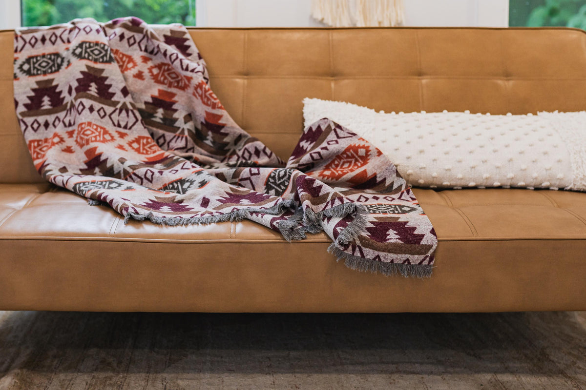 Southwest Inspired Gray and Orange Wool Throw Blanket __etsy:7141524082