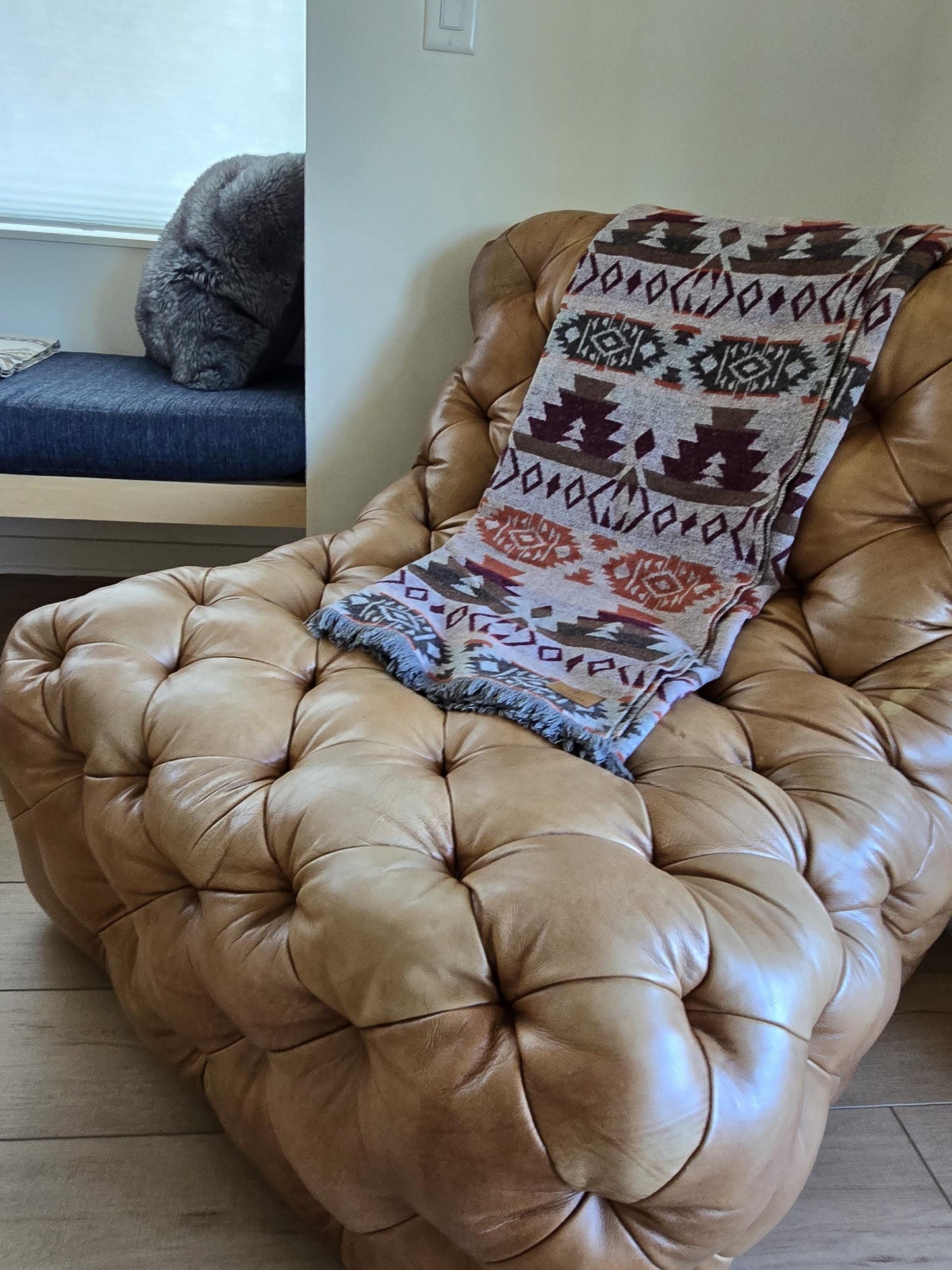 Southwest Inspired Gray and Orange Wool Throw Blanket __etsy:7141530930