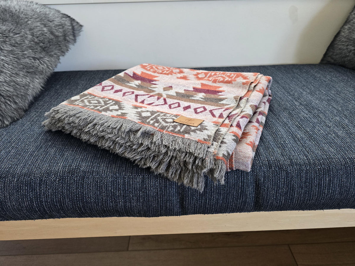 Southwest Inspired Gray and Orange Wool Throw Blanket __etsy:7141532440