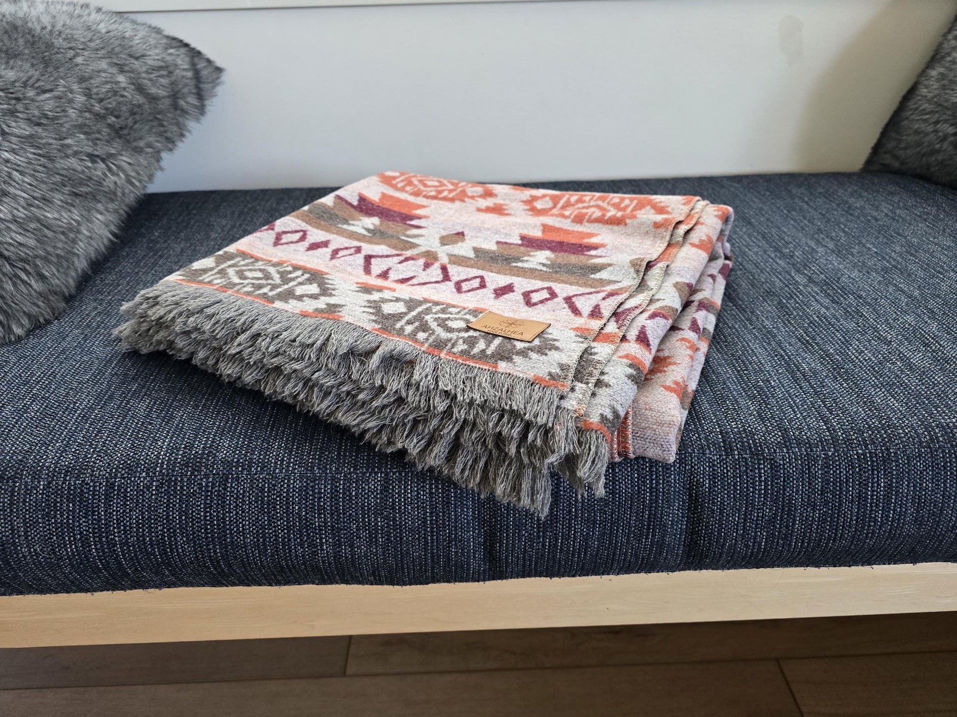 Southwest Inspired Gray and Orange Wool Throw Blanket __etsy:7141532440