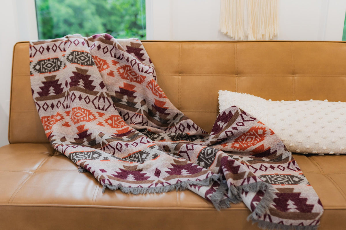 Southwest Inspired Gray and Orange Wool Throw Blanket __etsy:7189506373