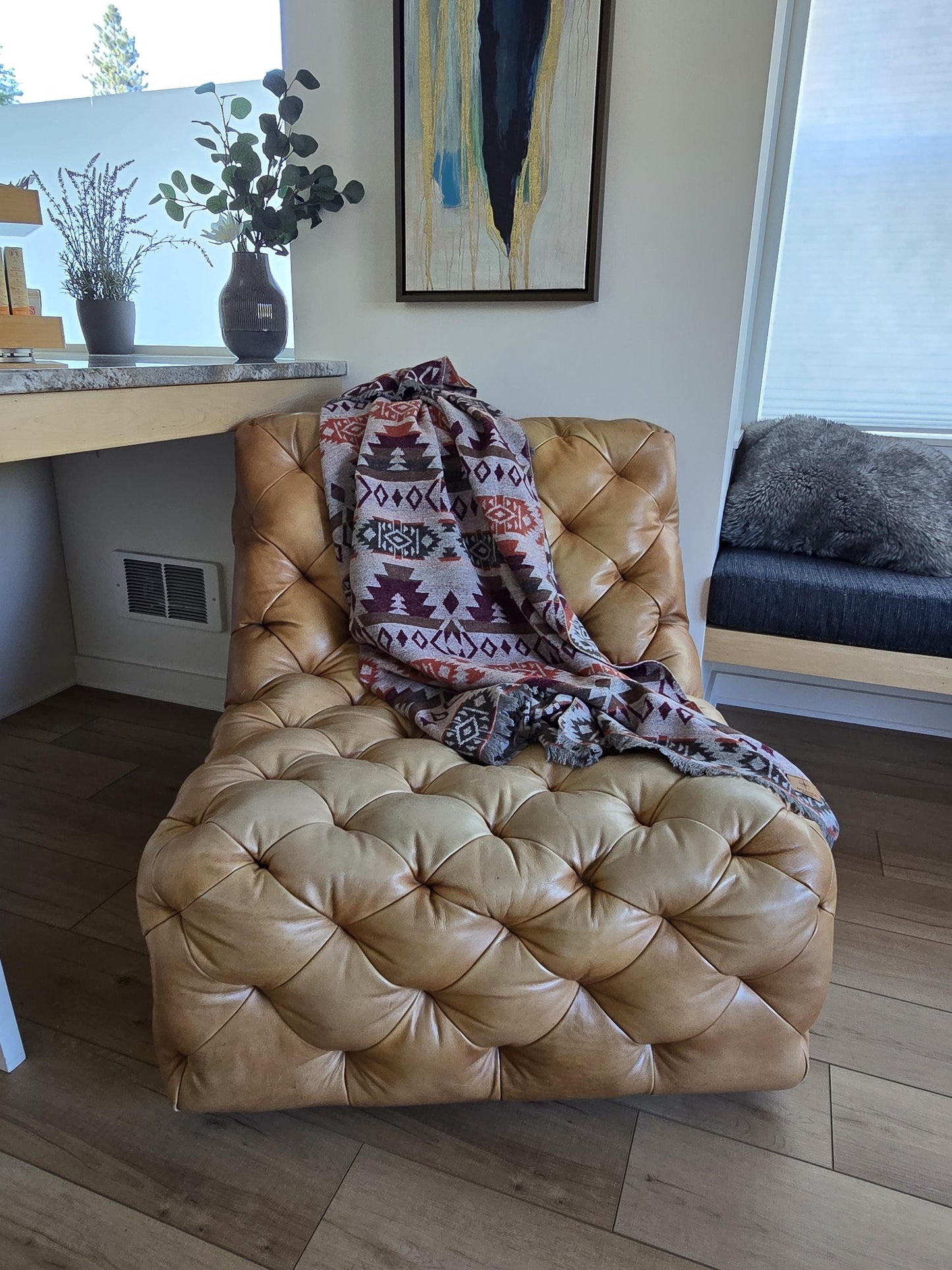 Southwest Inspired Gray and Orange Wool Throw Blanket __etsy:7189511677