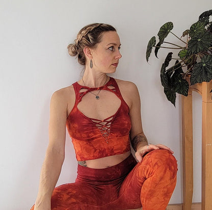 FIRE Crop top Hand dyed Yoga Slit weave Fire hula hoop __etsy:7409748799